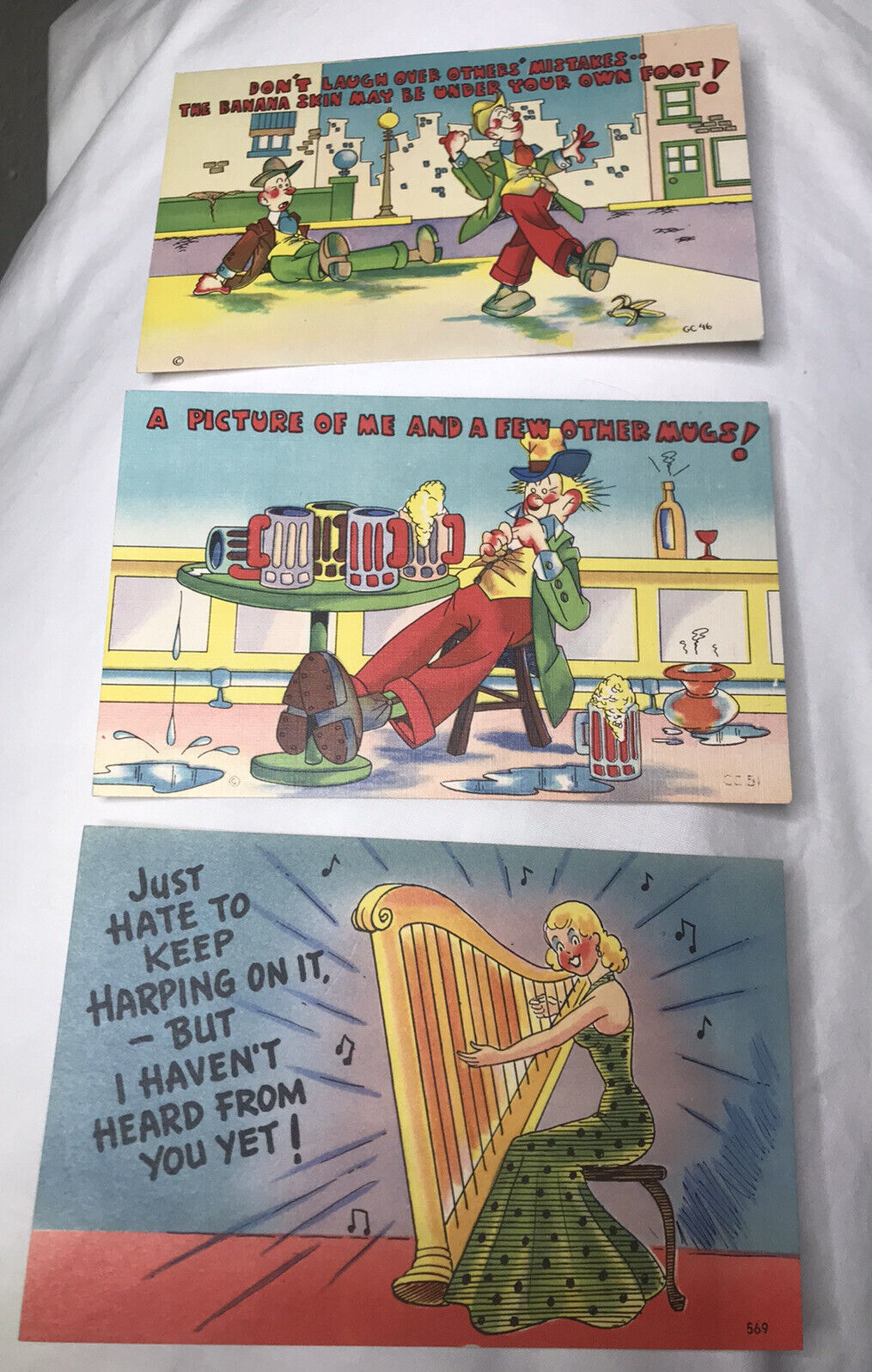Lot 3 Vintage Asheville Post Card Company Post Cards Humor ~ Unposted ~ Clean