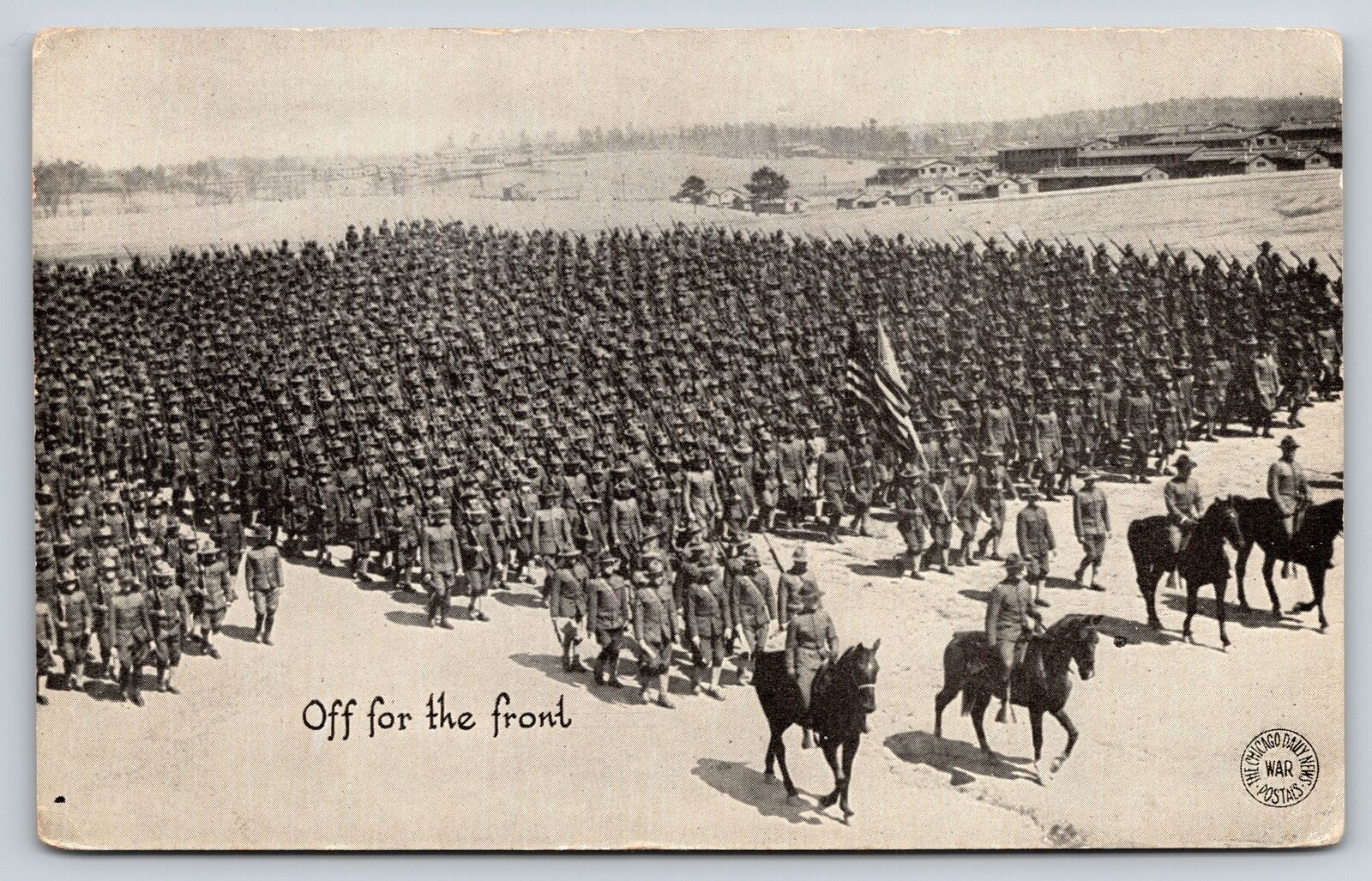 Military~Air View Soldiers Marching Off For The Ford~Vintage Postcard