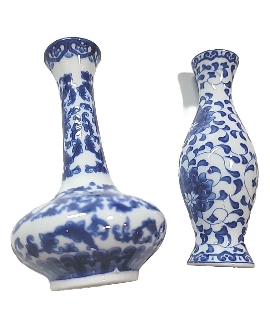 Classic Ceramic   Small Blue & White Vases, Glaze Porcelain Vases Set of 2