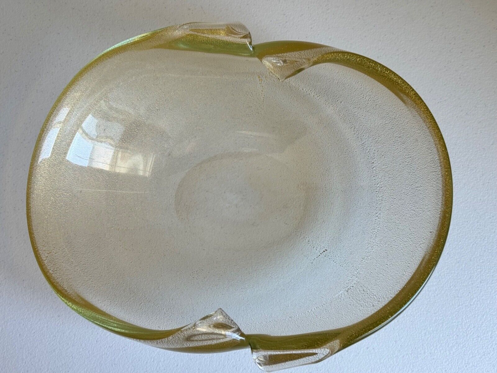 Tiffany Murano Art Glass Bowl LARGE 12’ Clear Cased Glass and Applied Gold Leaf 