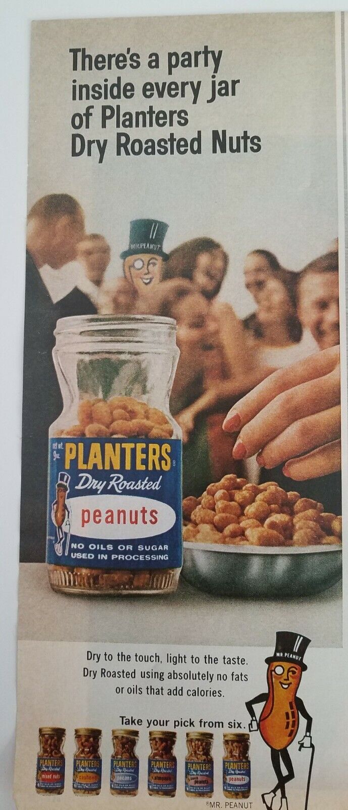 1967 there's a party inside every jar Planters dry roasted peanuts vintage ad