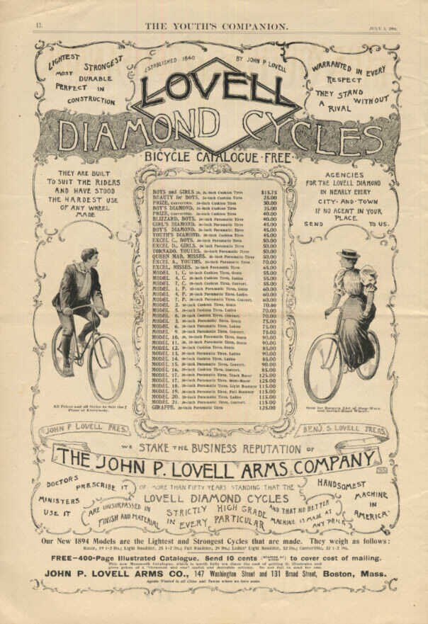 Lightest Strongest Most Durable John P Lovell Arms Diamond Bicycles ad 1894