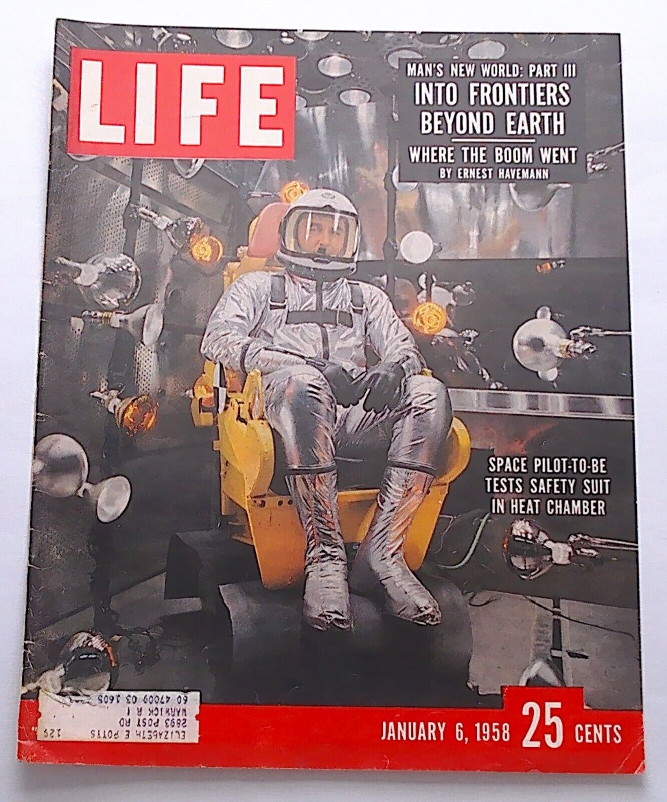 Life Magazine Cover Only  ( Space Pilot Tests Safety Suit ) January 6, 1958