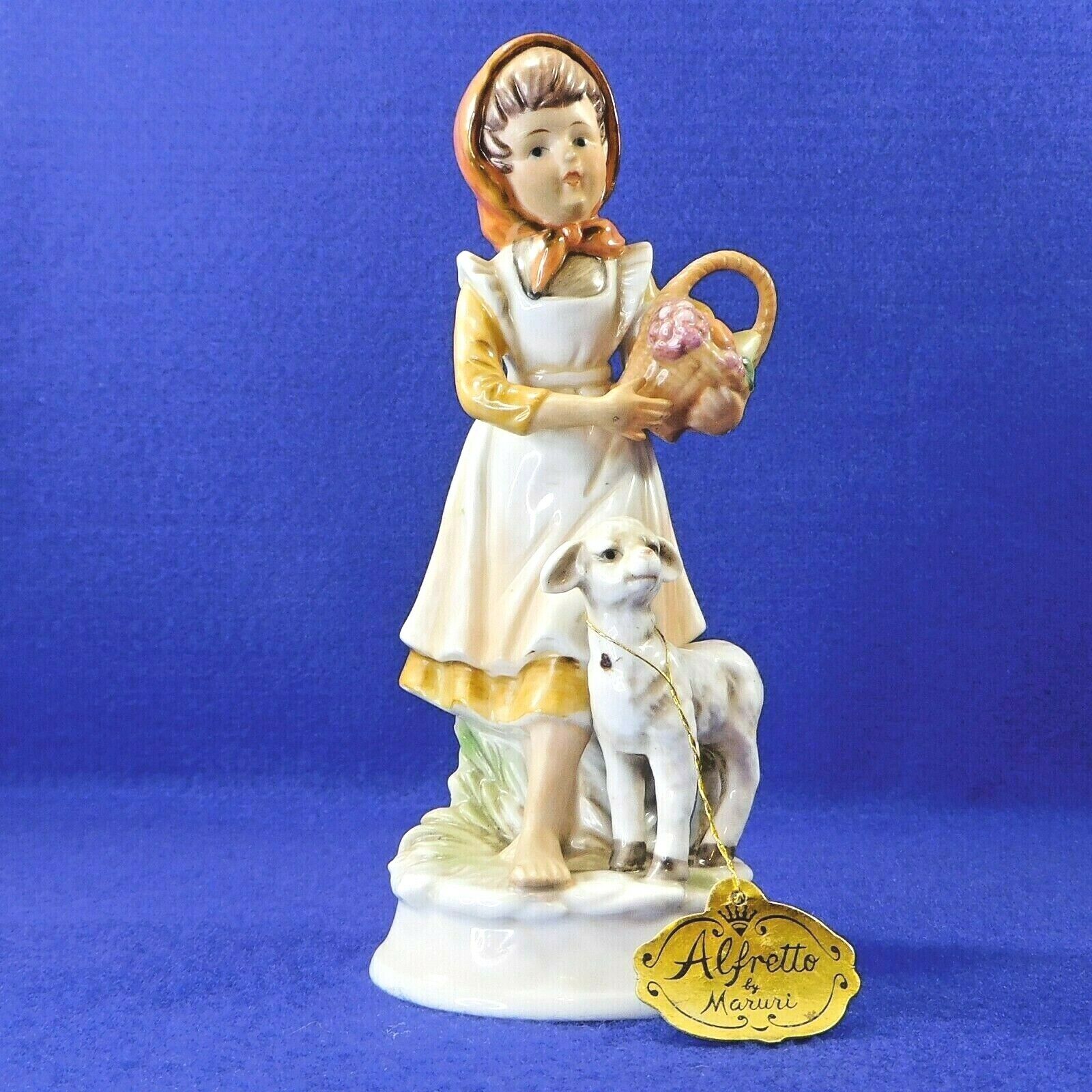 Vintage Girl with Lamb Figurine Alfretto by Maruri Original Tag 7\