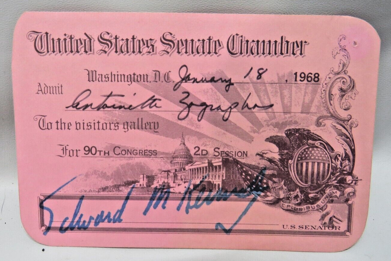 Senate Chamber Pass Jan 18, 1968, Edward M. KENNEDY 90th Congress RARE