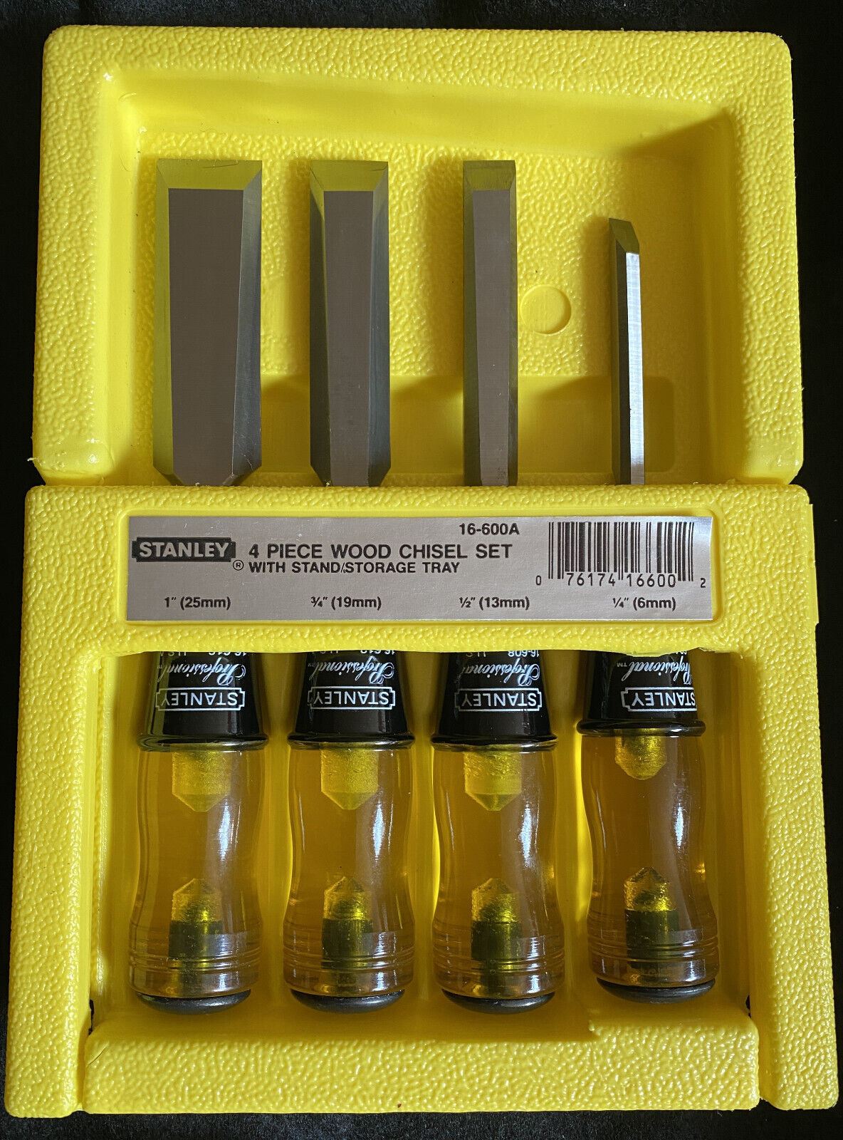 STANLEY PROFESSIONAL 4 PIECE WOOD CHISEL SET 16-600A WITH STAND/STORAGE TRAY