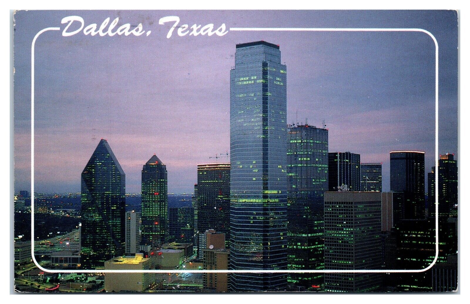 Postcard - Dallas at Dusk Skyline of Dallas Texas c1980s