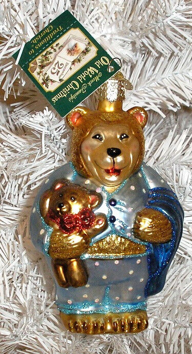 2003 BEDTIME BEAR - OLD WORLD CHRISTMAS BLOWN GLASS ORNAMENT - NEW W/TAG