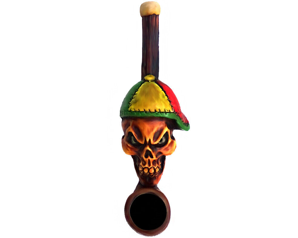 Rasta Cap Skull Boy Handmade Tobacco Smoking Small Hand Pipe Death Hat Reggae