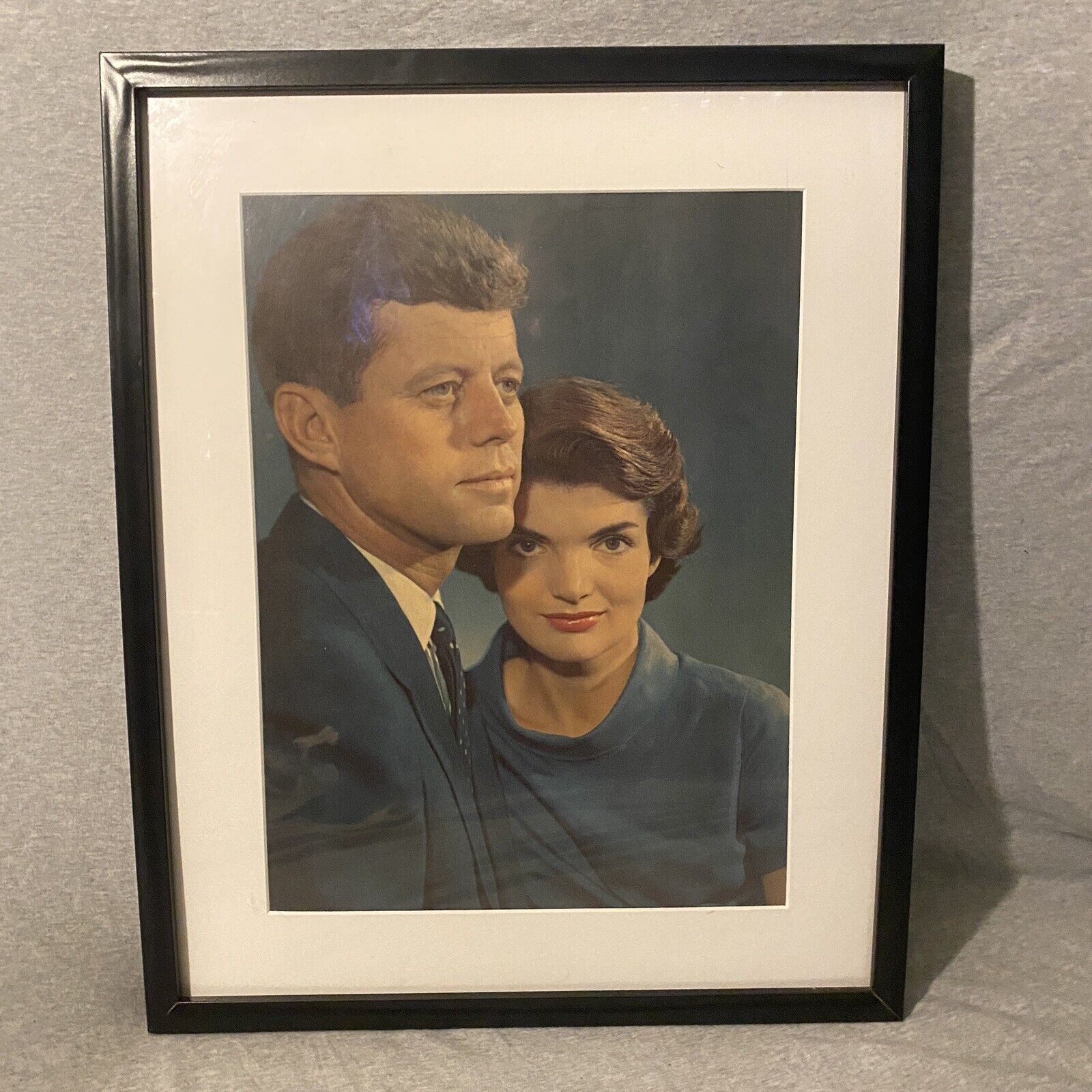 Vintage JFK John F Kennedy & Jackie Kennedy Portrait Print LARGE Framed 21x17