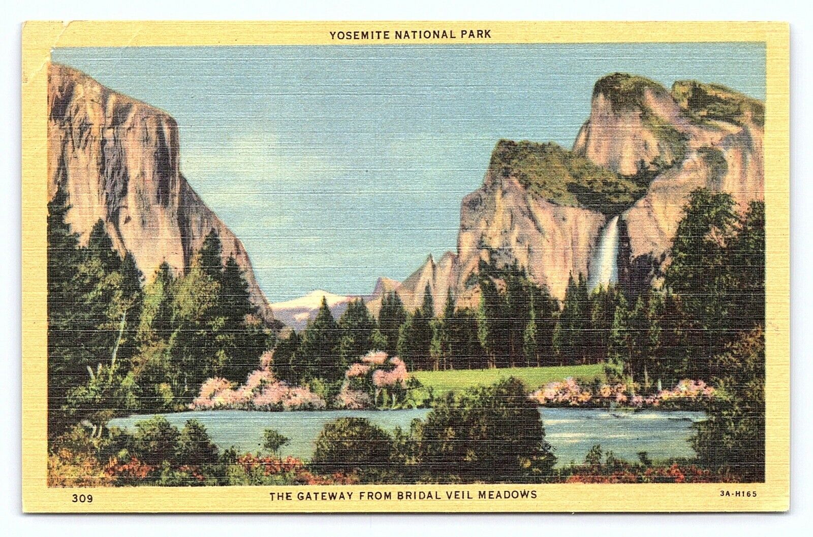 1930s Yosemite Gateway From Bridal Veil Meadows California Linen Postcard C25