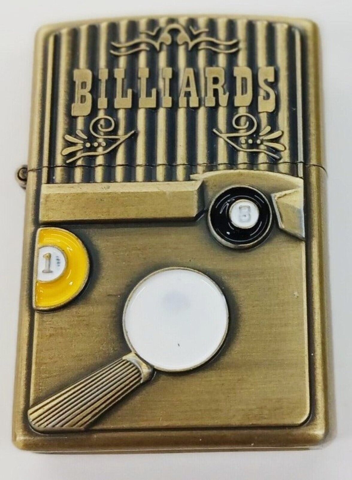 Cool Brass Finish Billiards Pool Enameled Eight Ball Case Lighter