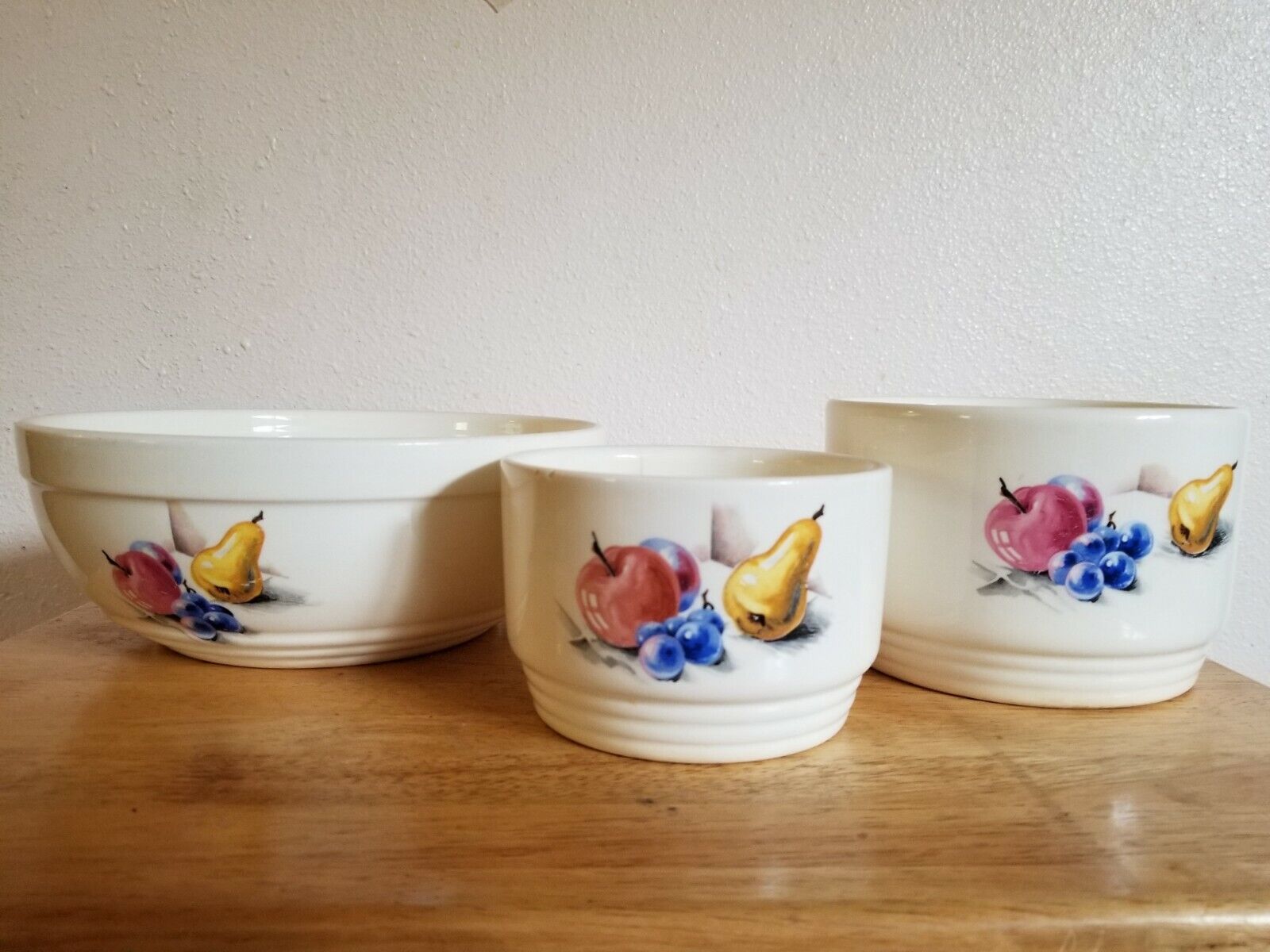 Vintage Knowles Utility Ware Bowl Set - Fruit Basket Pattern Set of 3 - 