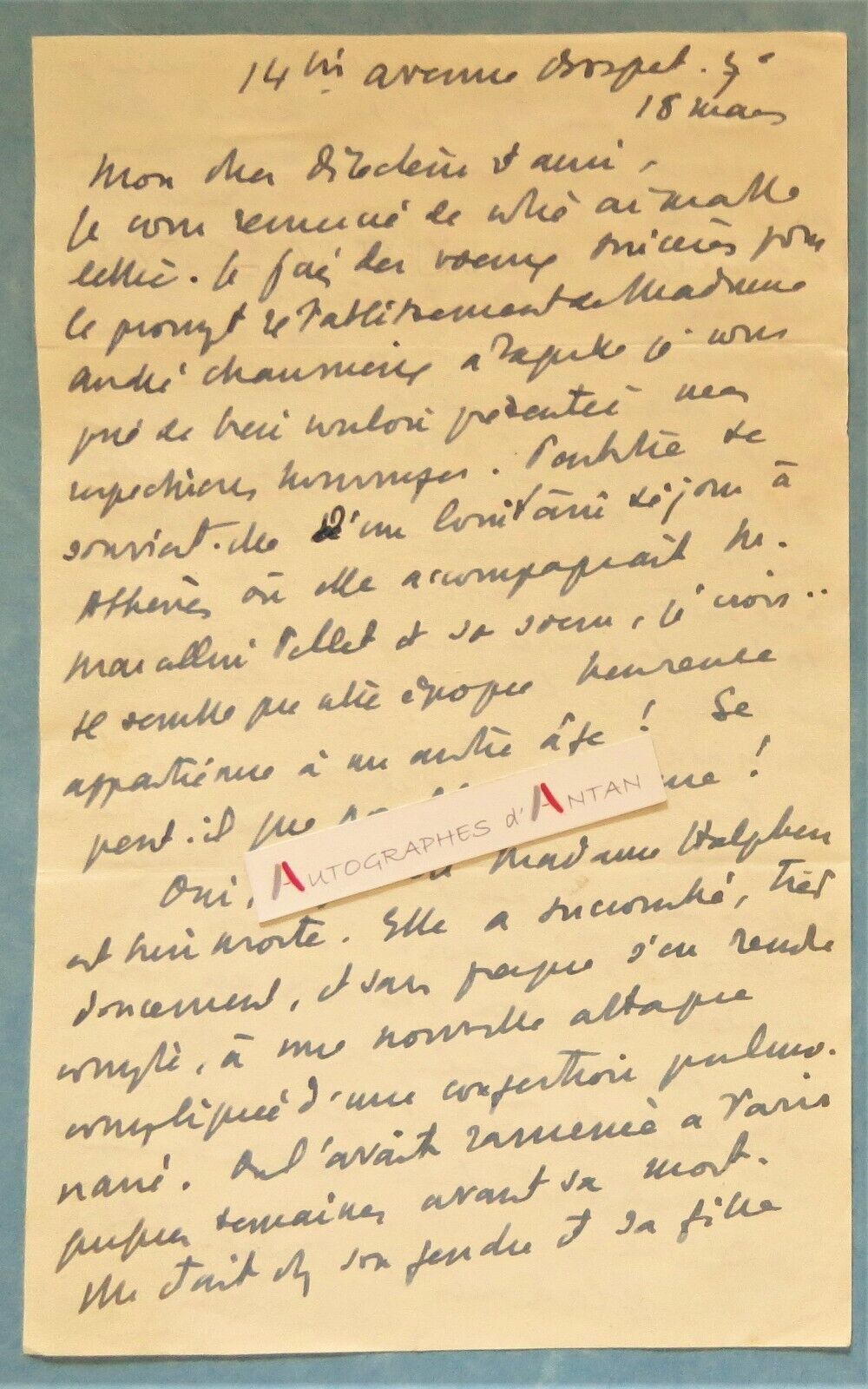 ● L.A.S Wladimir d\'ORMESSON letter to André CHAUMEIX Marcellin Pellet Mrs. Halphen