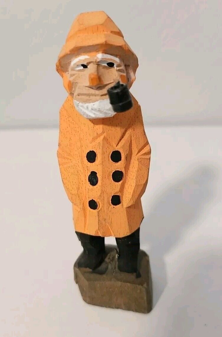 Wooden Hand Carved Weathered Sea Captain Sailor Fisherman Figurine