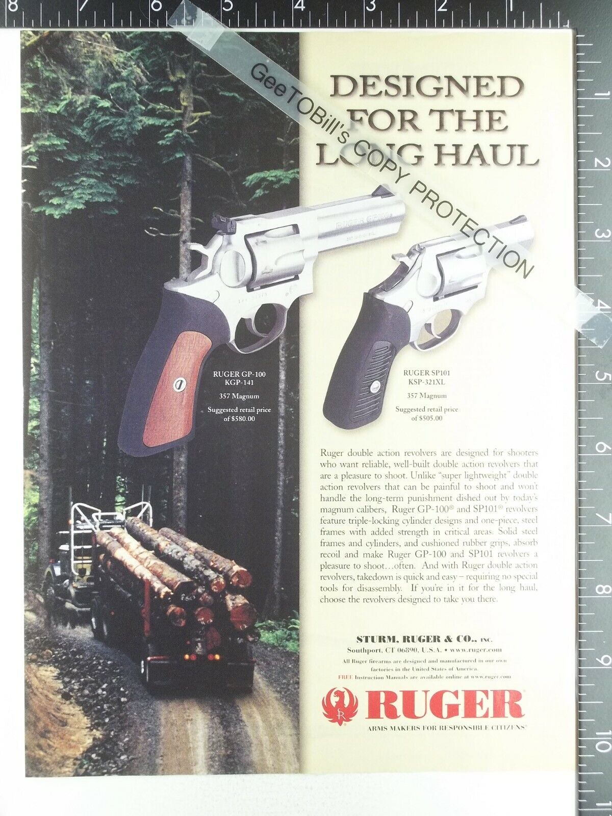 2004 AD for Ruger KGP-141 357 Magnum SP101 KSP-321XL revolver gun logging Logger