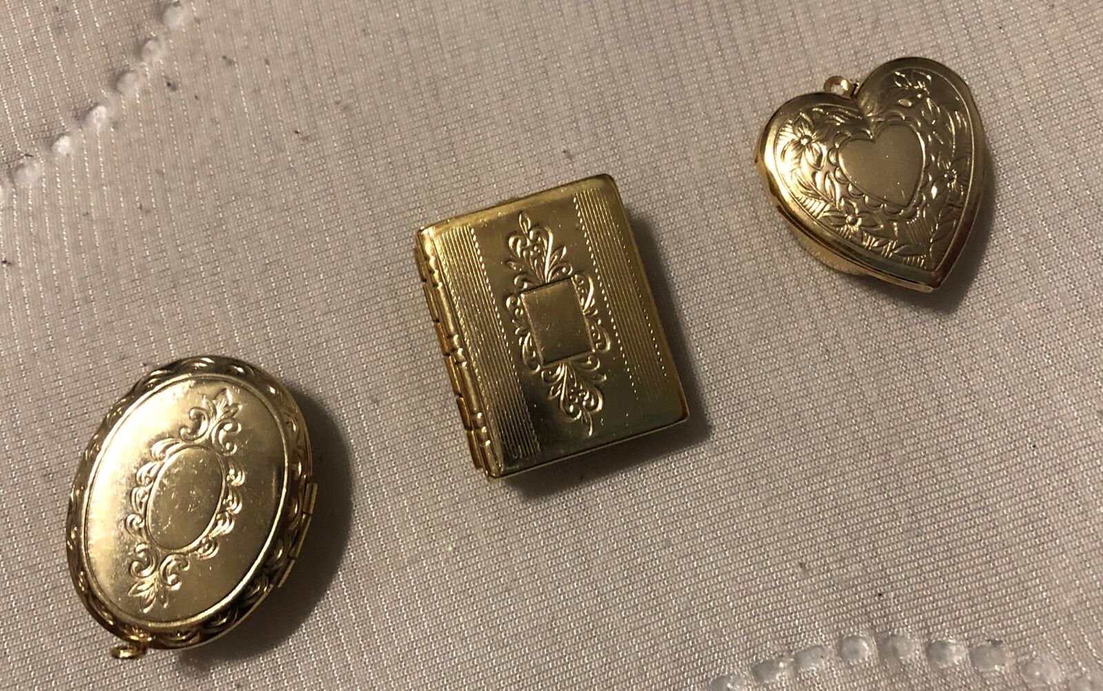 3 Rare Vintage Brass Locket Button Covers