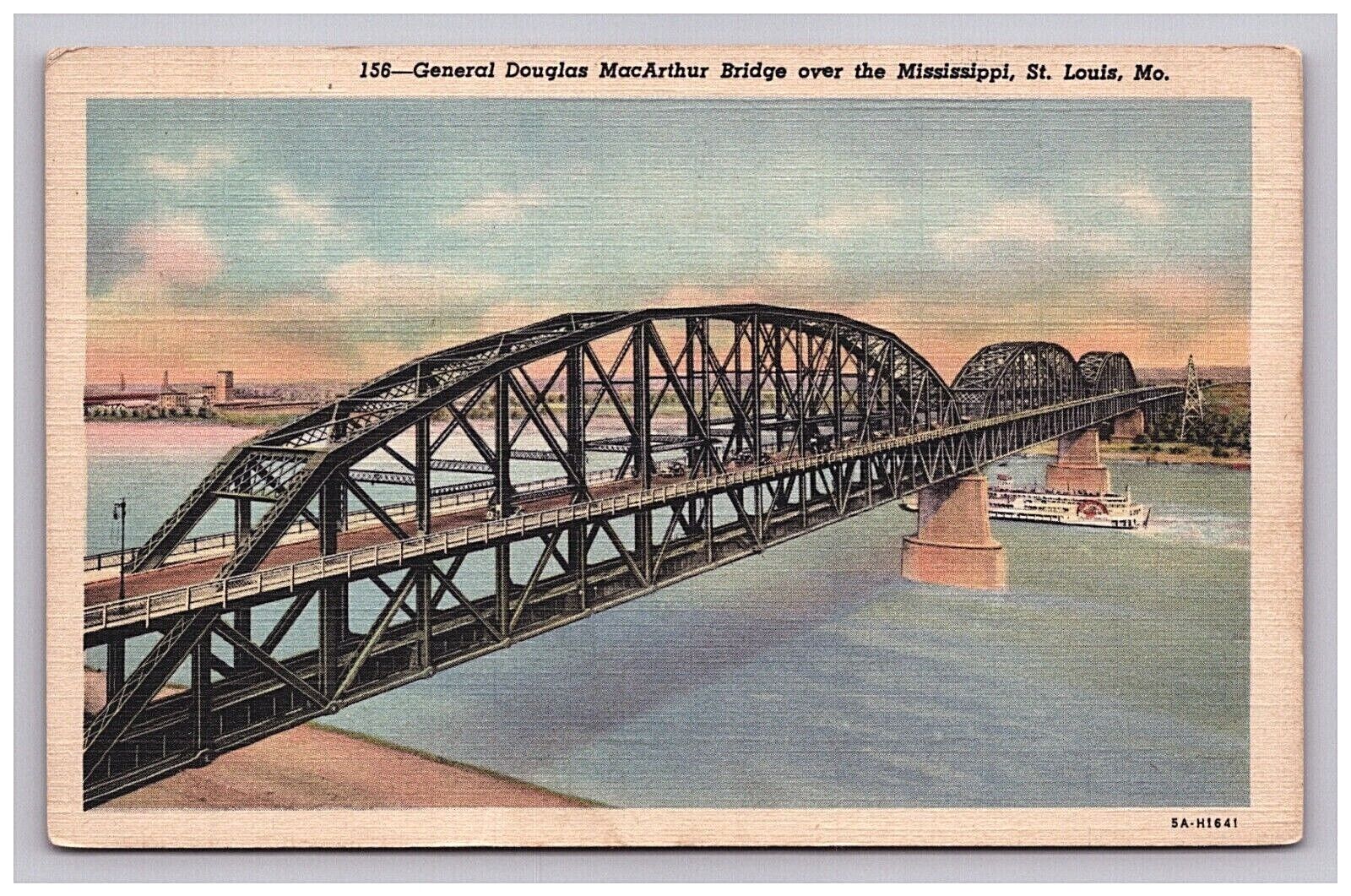 Postcard MO Gen Douglas MacArthur Bridge Mississippi River St Louis Missouri 