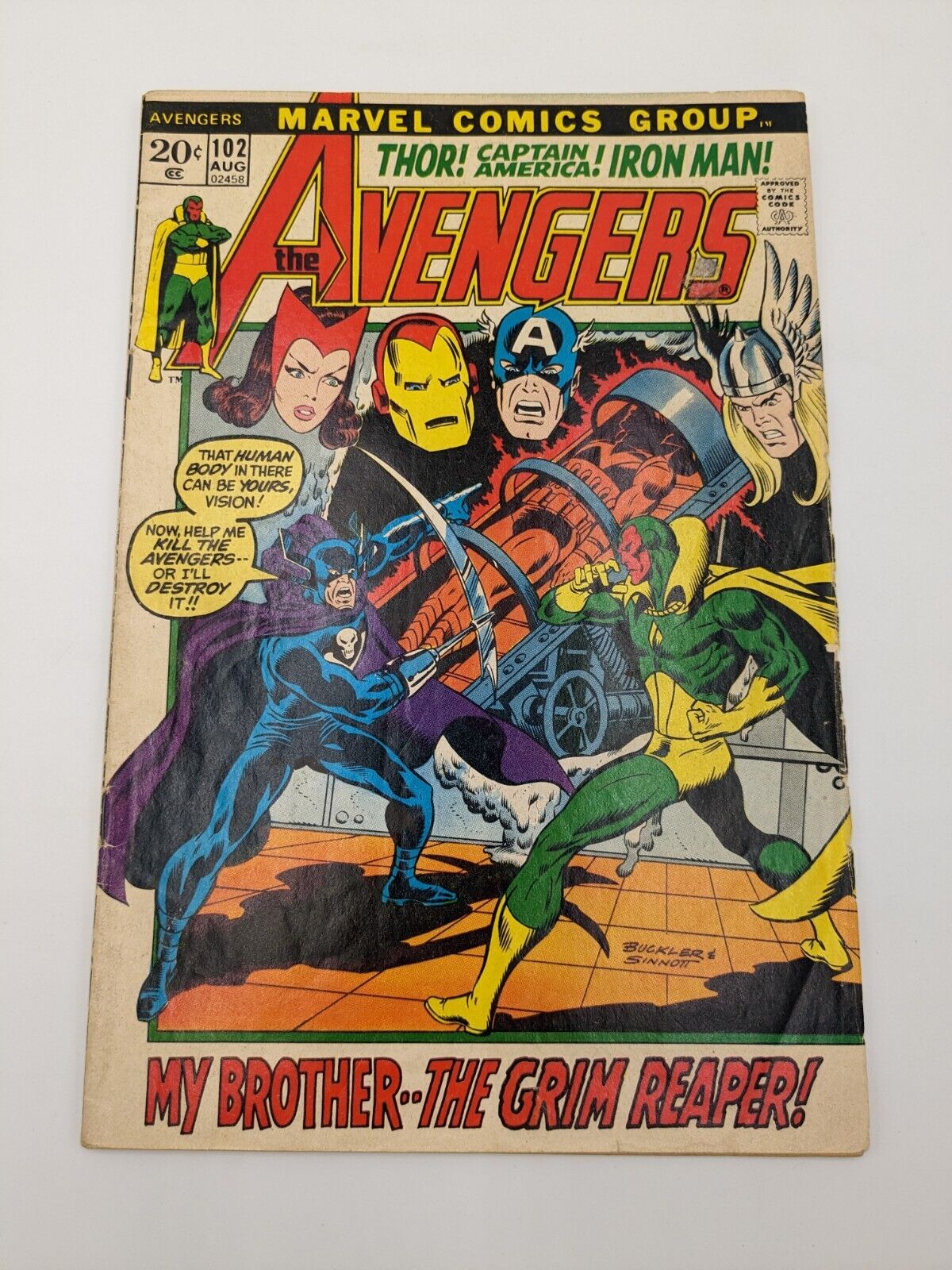 Avengers #102 (VG-) Grim Reaper app. Sentinels Marvel 1972