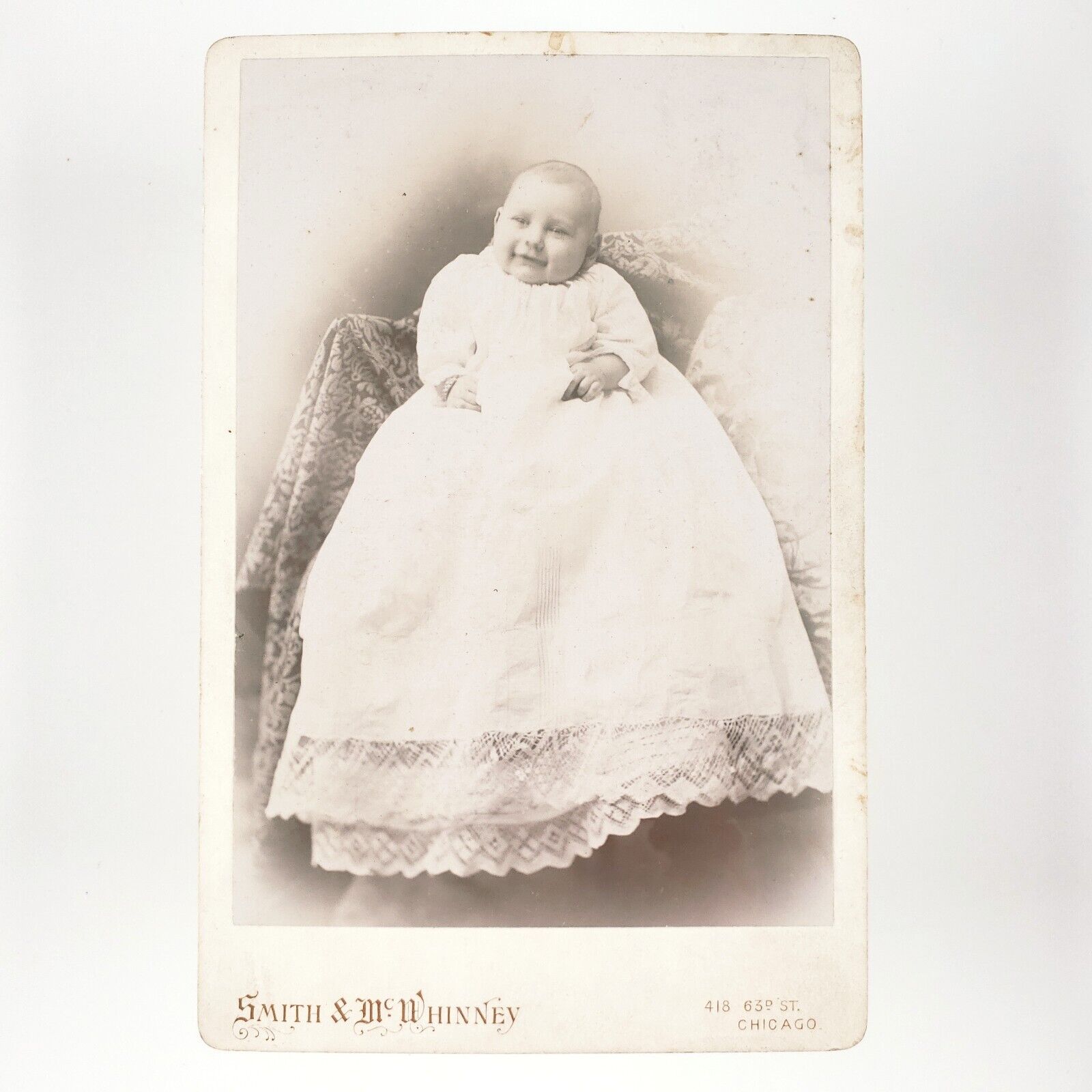 Happy Named Baby Cabinet Card c1875 Child Smiling Chicago Illinois Photo A3901