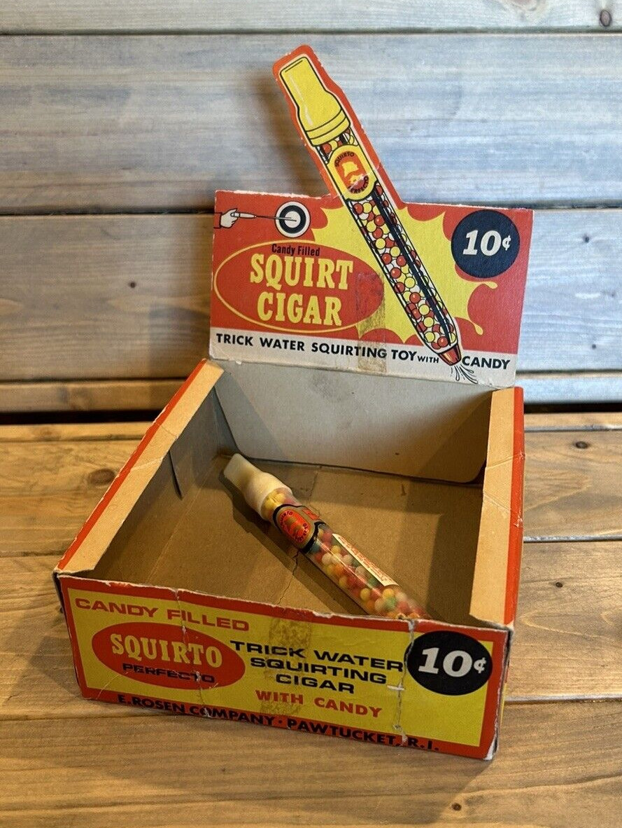 Vintage E. Rosen 10¢ Candy Filled SQUIRT CIGAR CANDY with Original Display Box