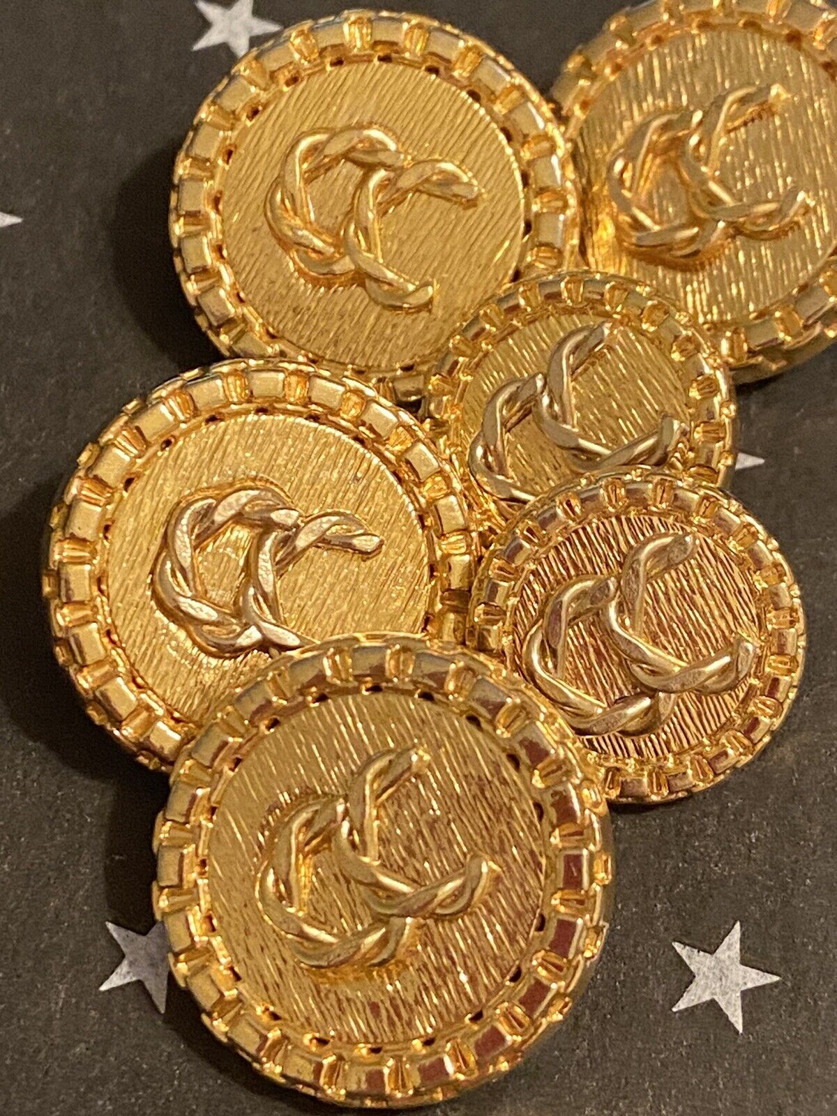 Vintage Bright gold Tone Braided Initial Buttons “ CC” Set Of 6