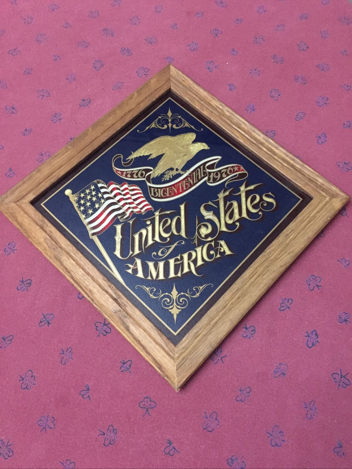 Vintage 1776-1976 United States Of America  Bicentenial Glass Plaque