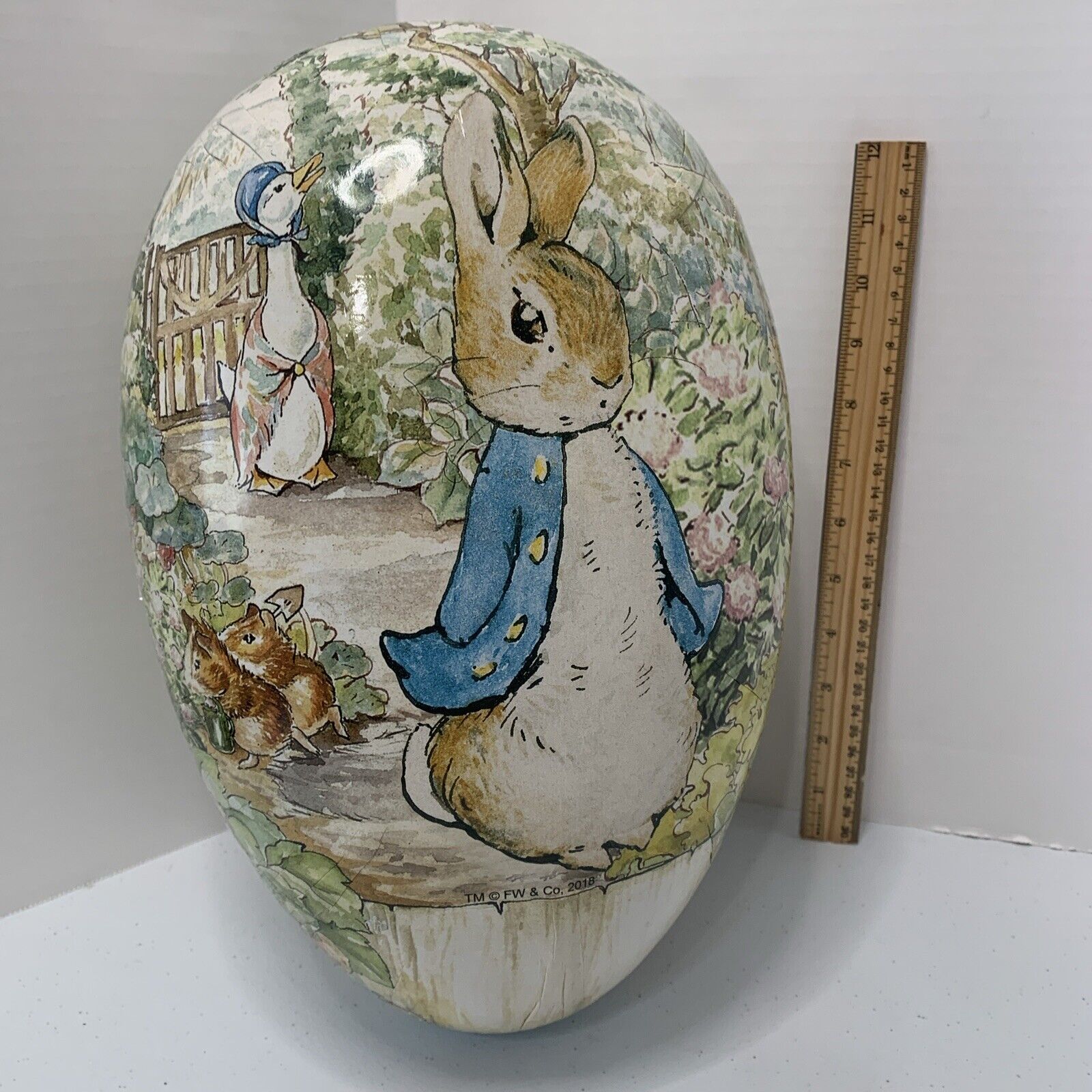 LARGE German Nestler Paper Mache Easter Egg Container Peter Rabbit Print