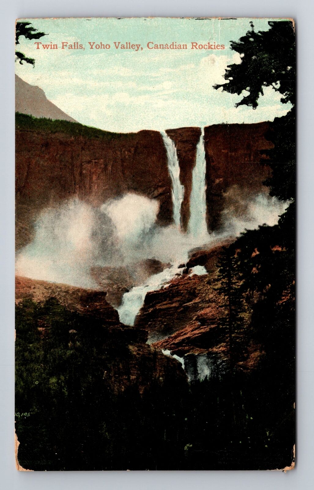 Golden BC-British Columbia, Twin Falls, Yoho Valley, Antique Vintage Postcard