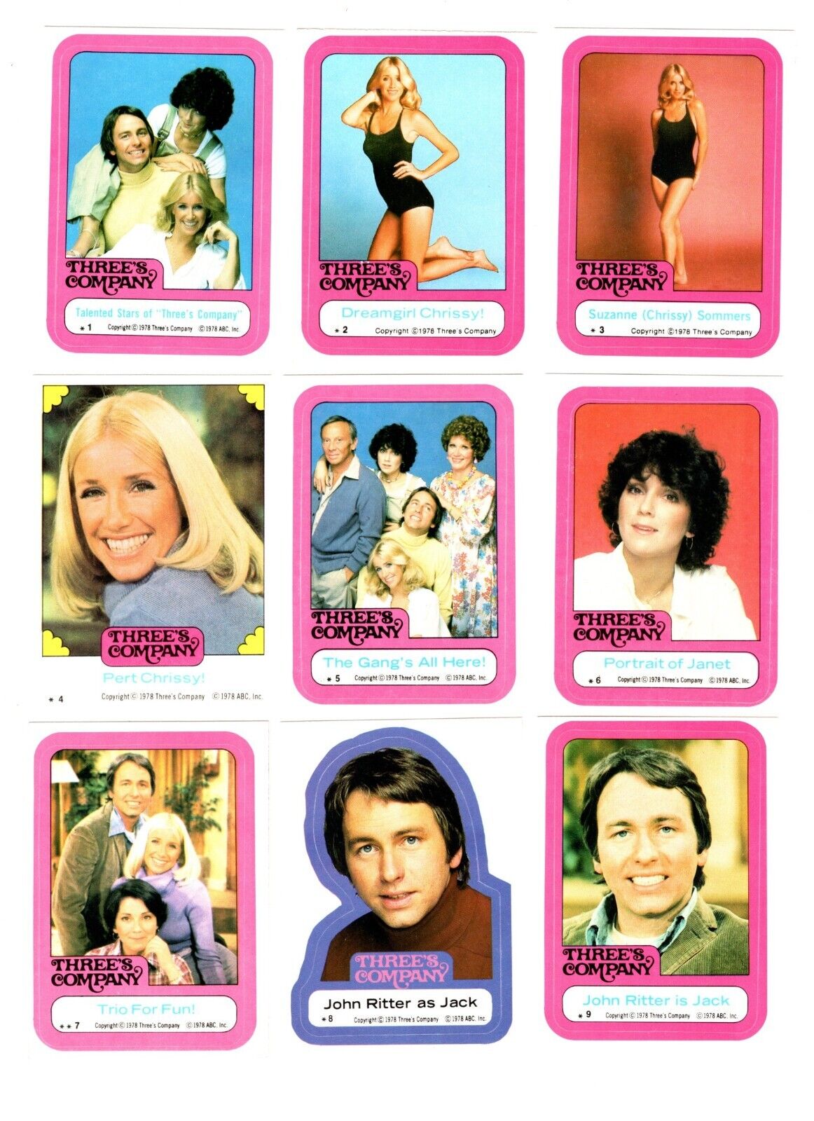 1978 TOPPS THREE'S COMPANY TV SHOW 44-CARD STICKER SET NM/MINT SUZANNE SOMERS