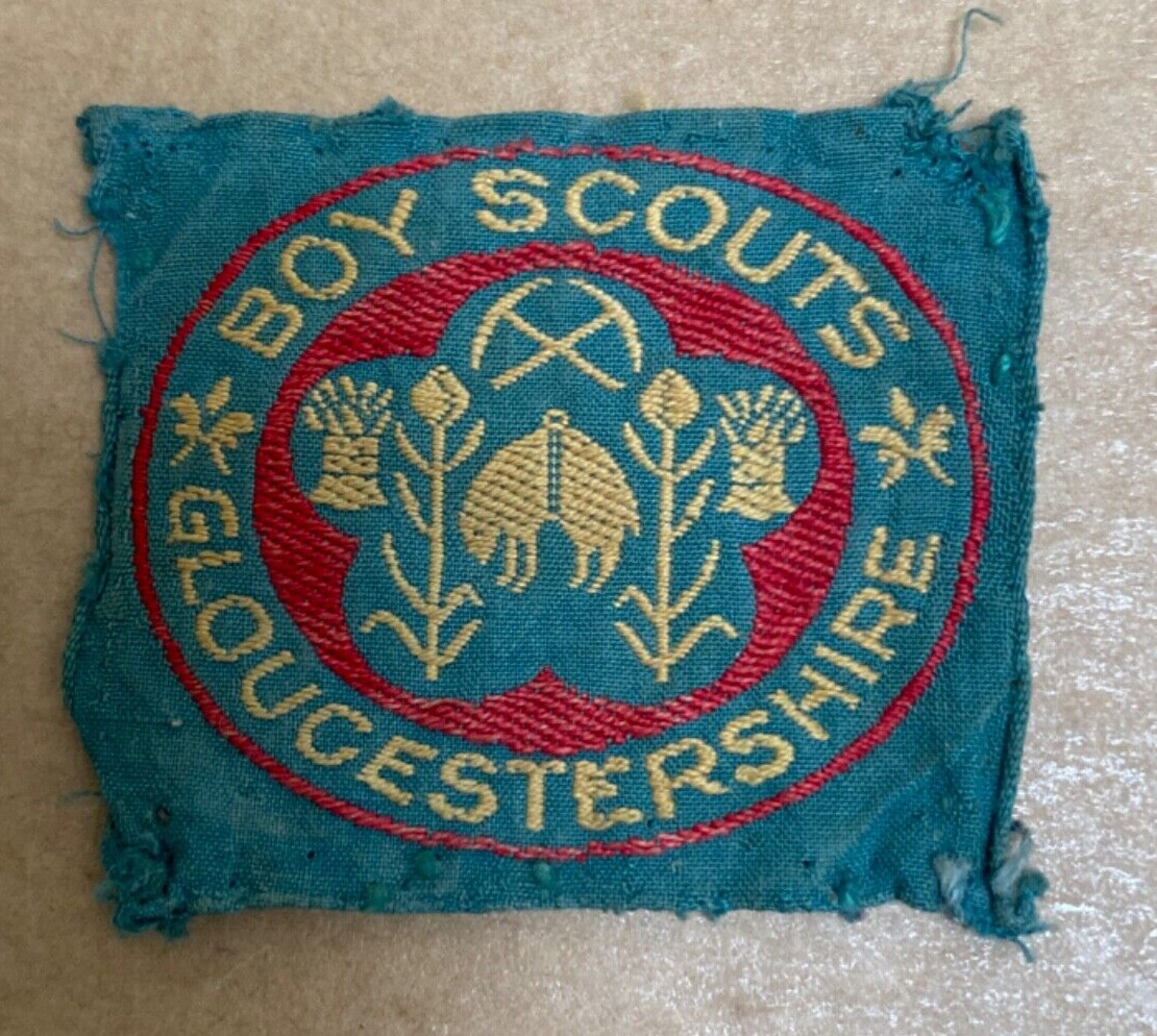 Vintage Gloucestershire Boy Scout Ribbon Ribbon Badge - Early Pattern