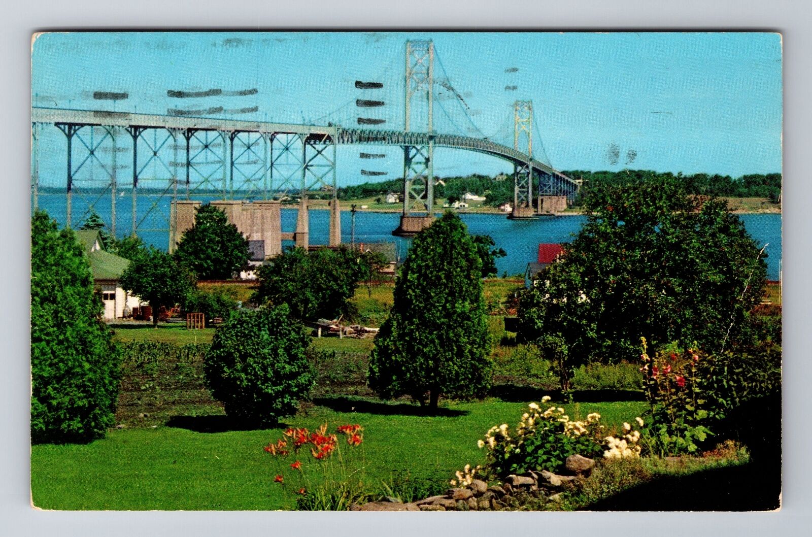 Bristol RI-Rhode Island, Mount Hore Bridge, Antique, Vintage c1958 Postcard