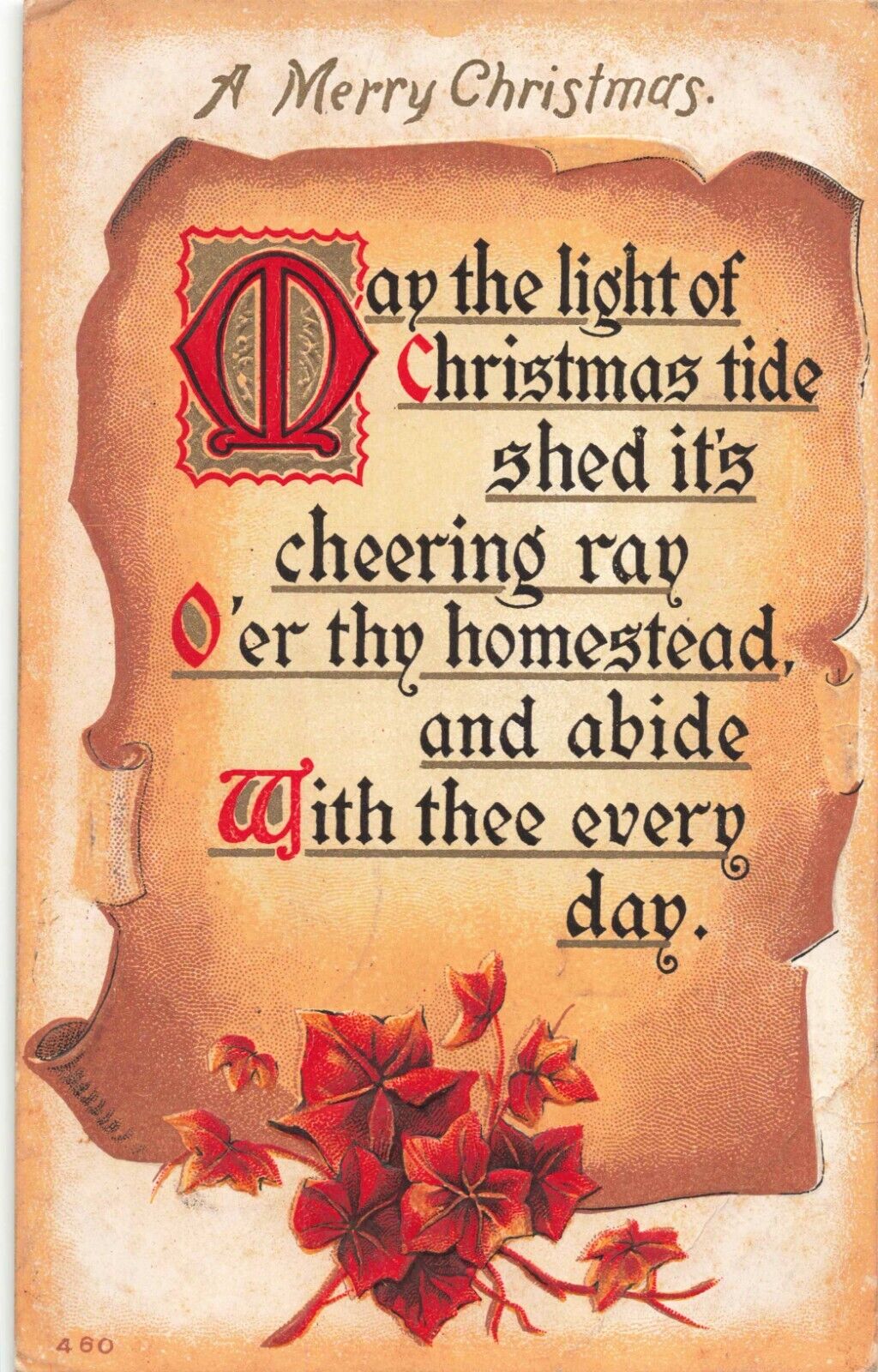 A Merry Christmas Poem, Embossed Leaves, Vintage Postcard