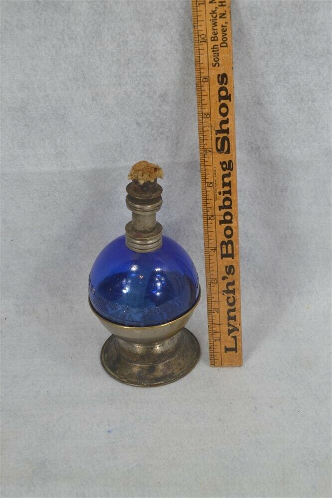 lantern lamp cobalt blue glass  period oil chrome stand pat 1880/1893 antique