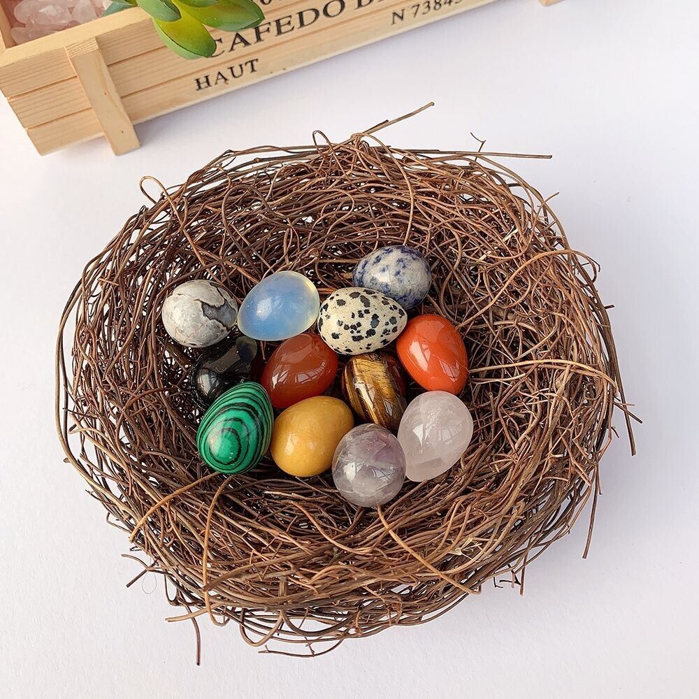 12 Pcs Mini Crystal Eggs Gemstone Natural Healing Quartz DIY Carved Home Decor