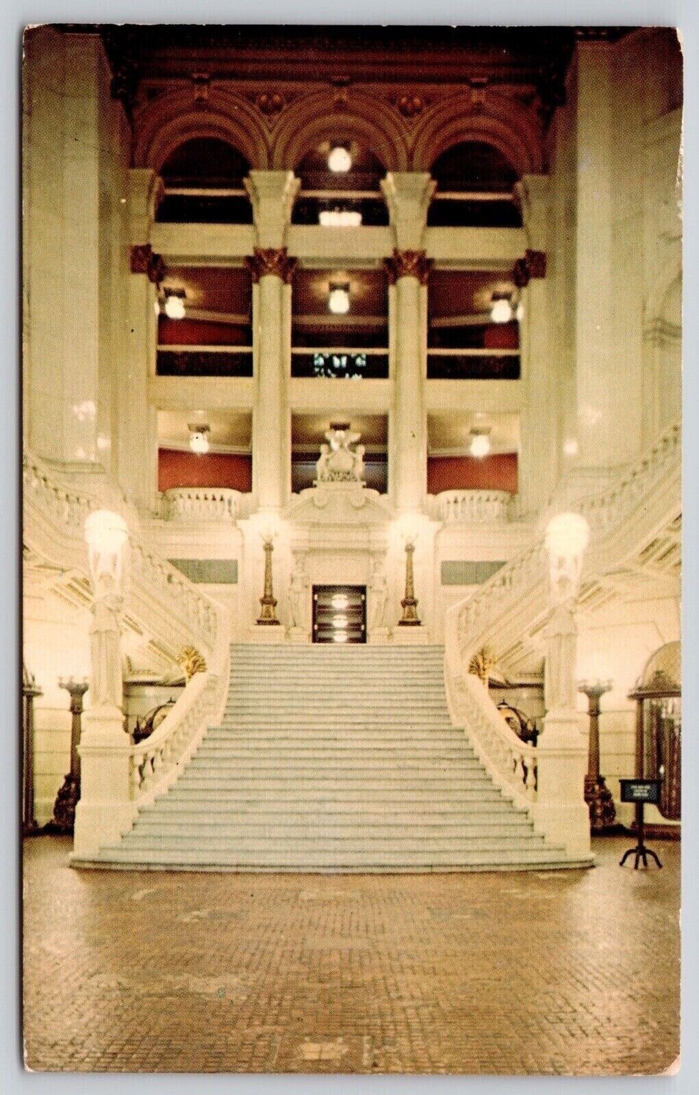Main Stairway Capitol Bldg Harrisburg PA Pennsylvania Postcard PM Clean Cancel