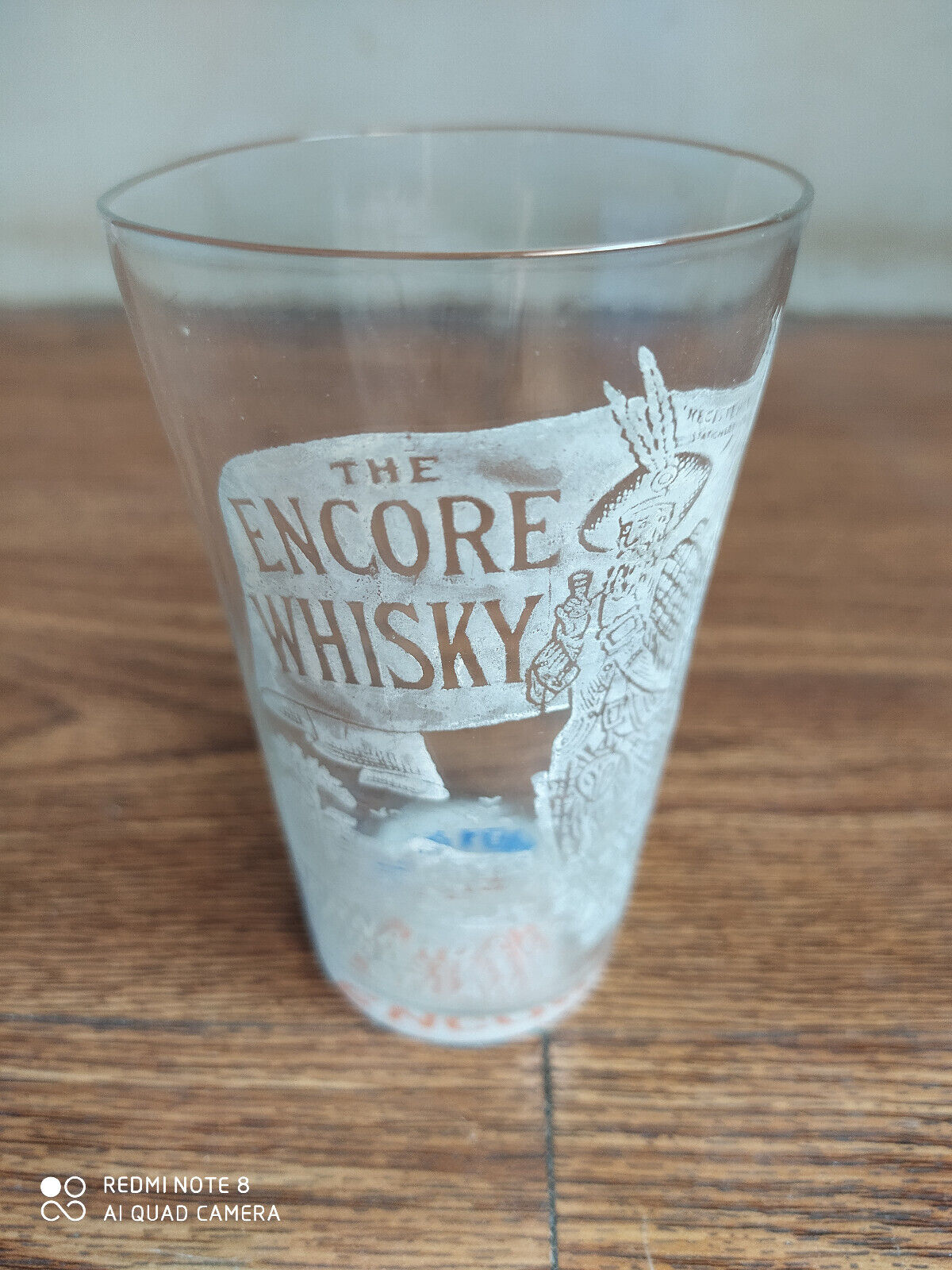 Rare vintage THE ENCORE WHISKY advertising glass of 60\'s made in Scotland.