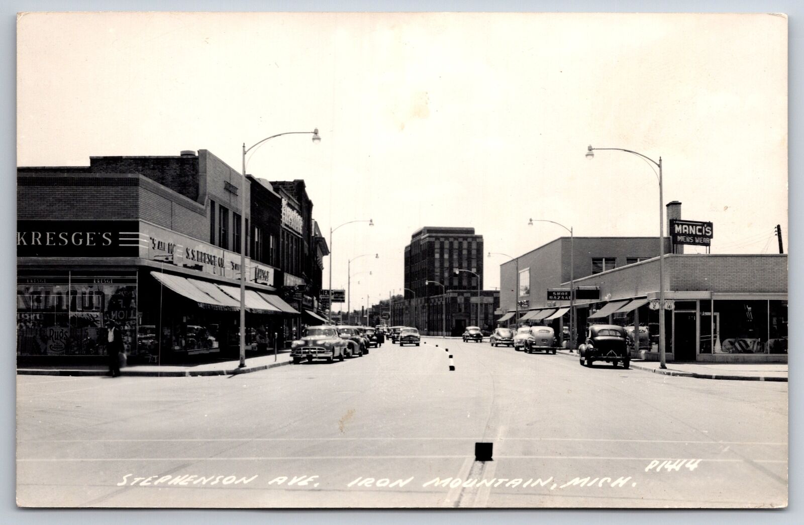 Iron Mountain Michigan~Stephenson Avenue~SS Kresge~Shoe Bazaar~1950s RPPC