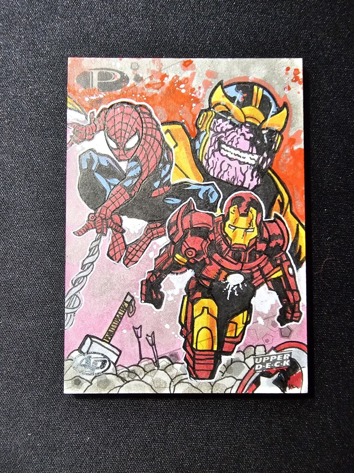 UD Marvel AP Iron Man&Spider Man&Thanos Sketch Card 1/1 By Rich Hennemann KR