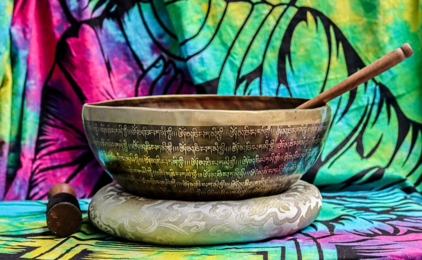 Sale 13 inches Flower of life with Full Mantra Carving Tibetan singing bowl