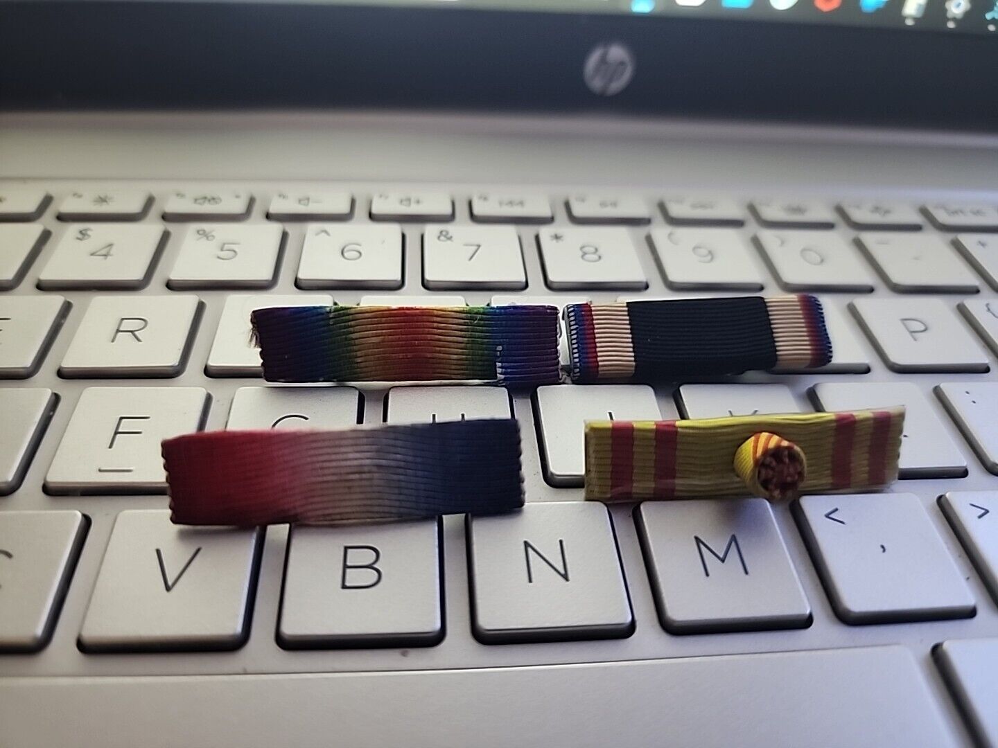4--WW1 RIBBONS VERY MUCH REAL THING RARE RARE RARE TAKE A LOOK