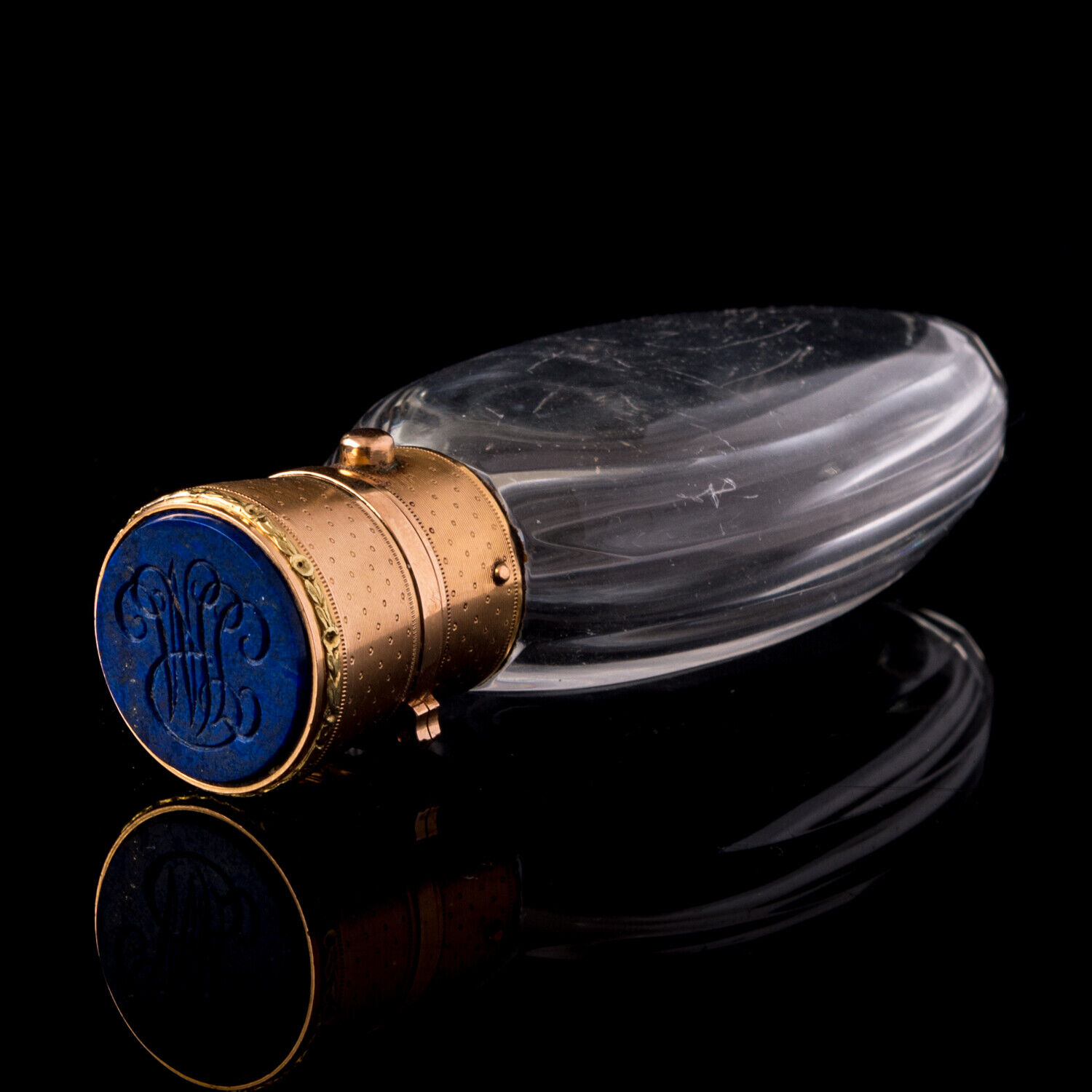 Antique Gold and Lapis Lazuli Mounted Scent Bottle Signed Boucheron France c1890