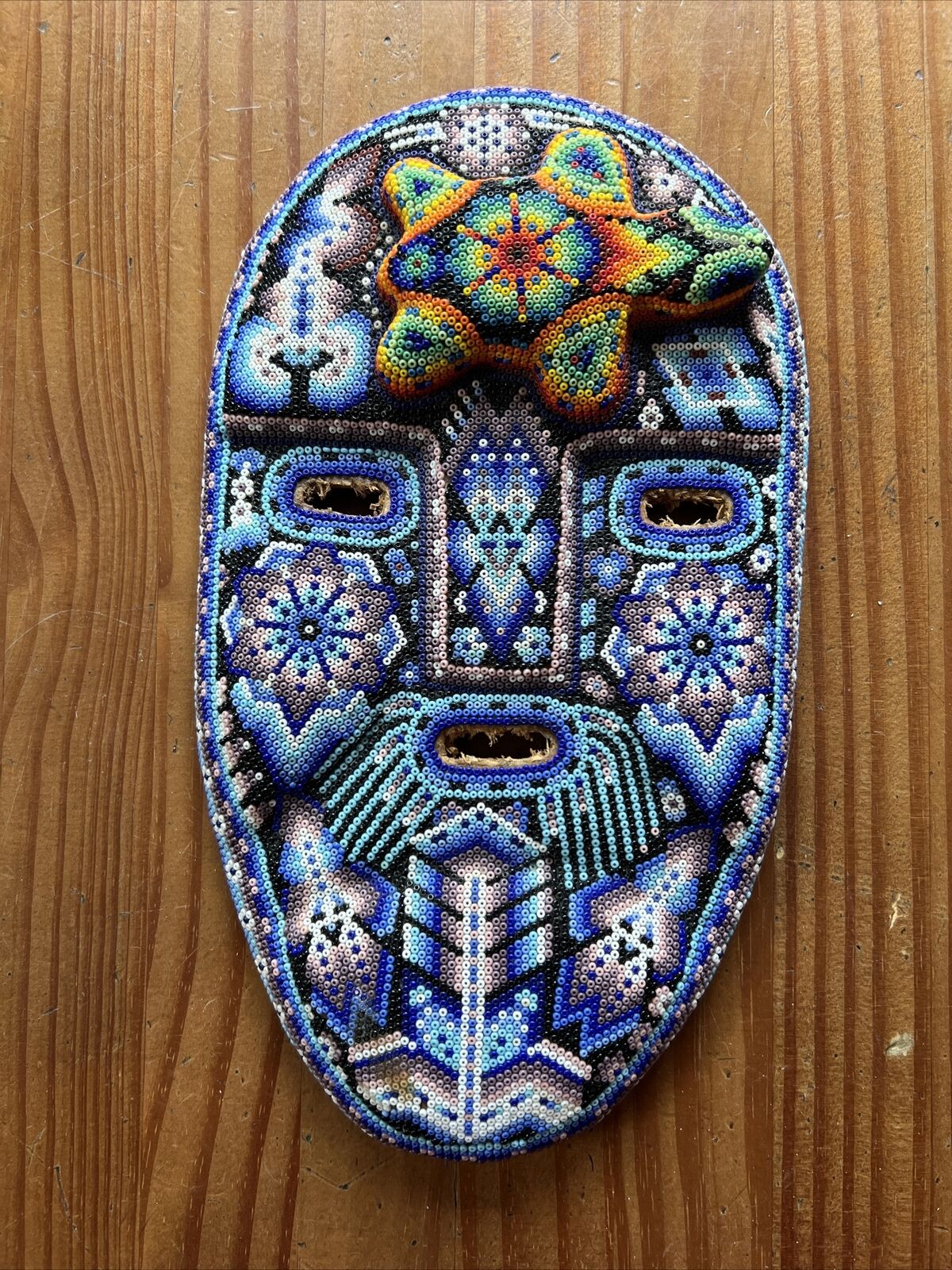 Vintage Huichol Beaded Mask - Mexican Folk Art  10.5x 6.4