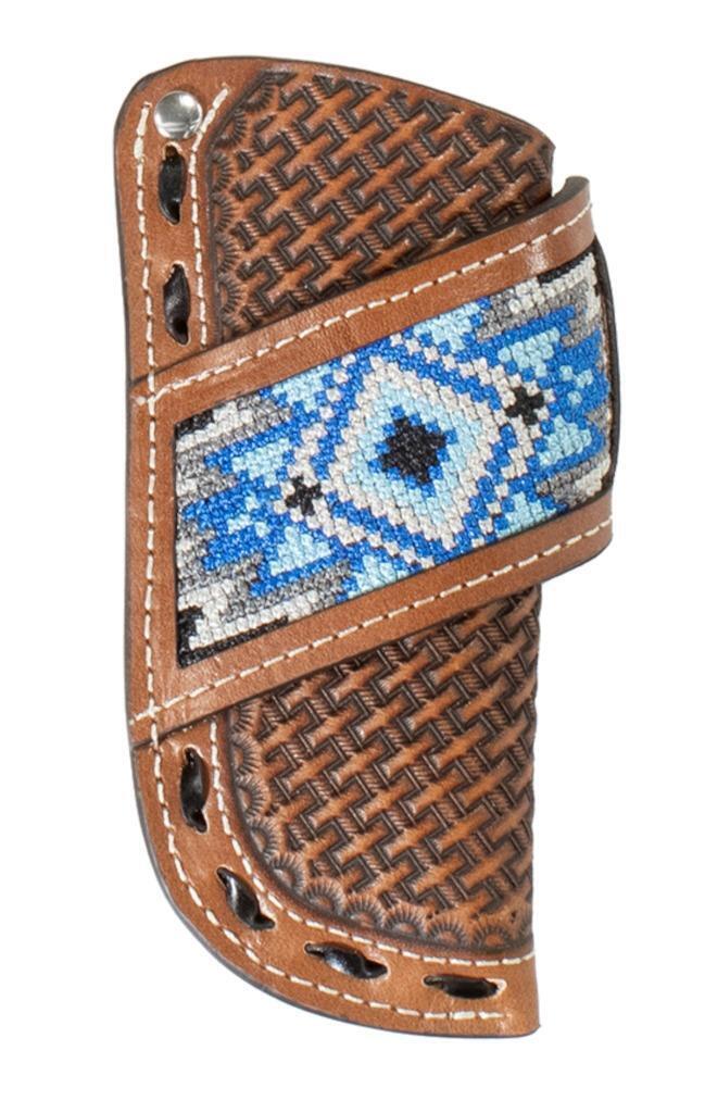 3D Knife Sheath Leather Weave Embroidered Inlay Brown D8401702