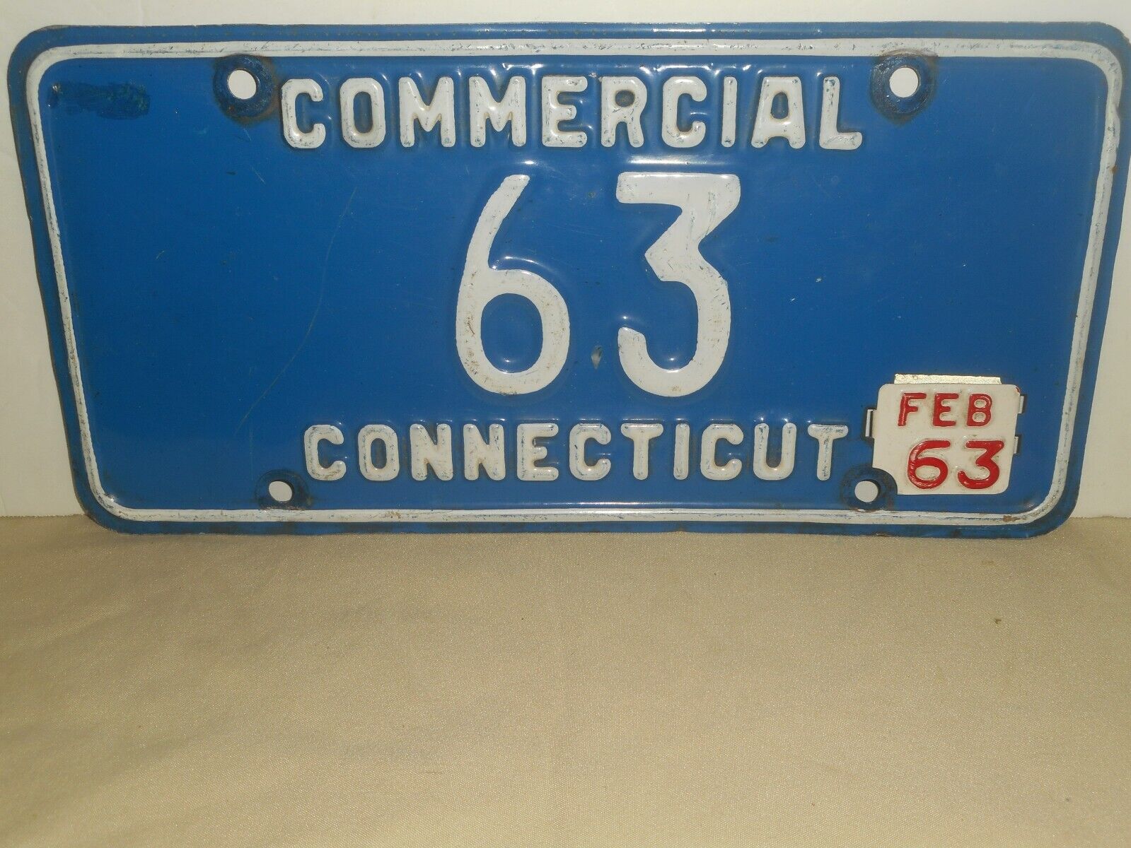 Vintage 1963 CONNECTICUT 2 Digit LOW NUMBER 63 Commercial License Plate