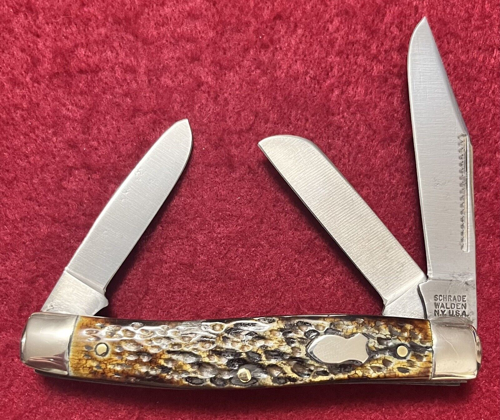 Vintage Schrade Walden NY USA 881 Bone Handled Stockman Pocket Knife