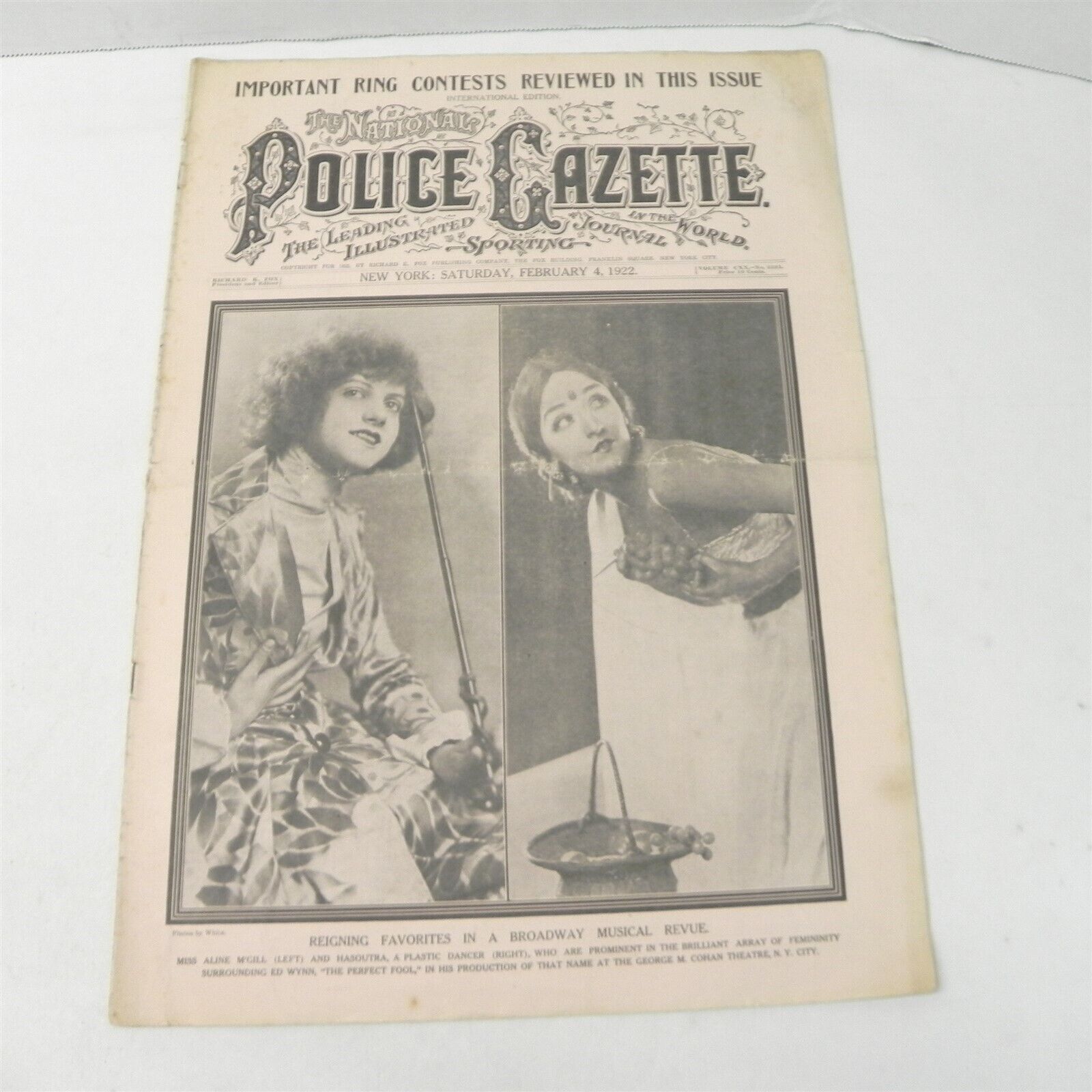 VINTAGE 1922 POLICE GAZETTE NEWSPAPER SPORTS ARTICLES PINUP CLASSIFIED STORIES