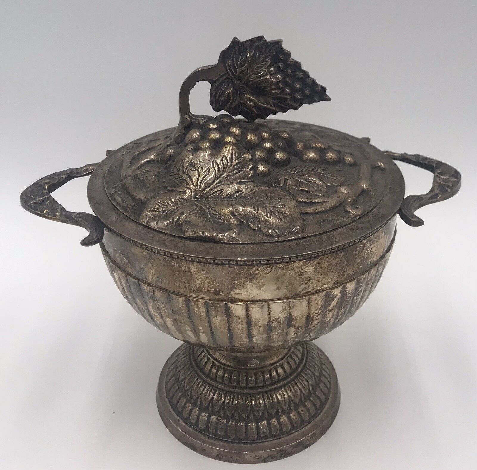 Brass Bowl/Vase With Lid Ornate Grapevine Design India.