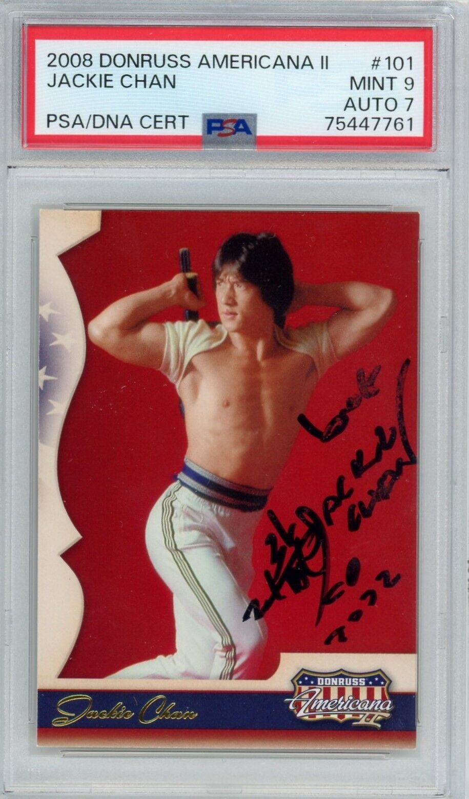Jackie Chan 2008 Donruss Americana II #101 Rookie Card Autograph PSA 9 Auto 7