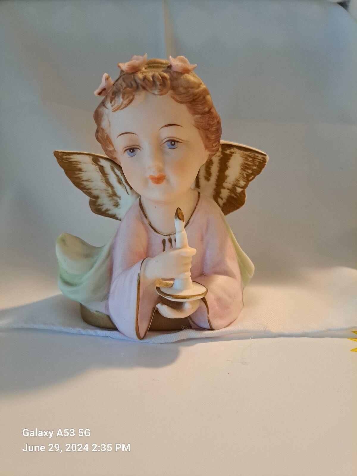 Vtg Thames Japan Angel Cherub Bust Porcelain Figurine Candle Hand Painted